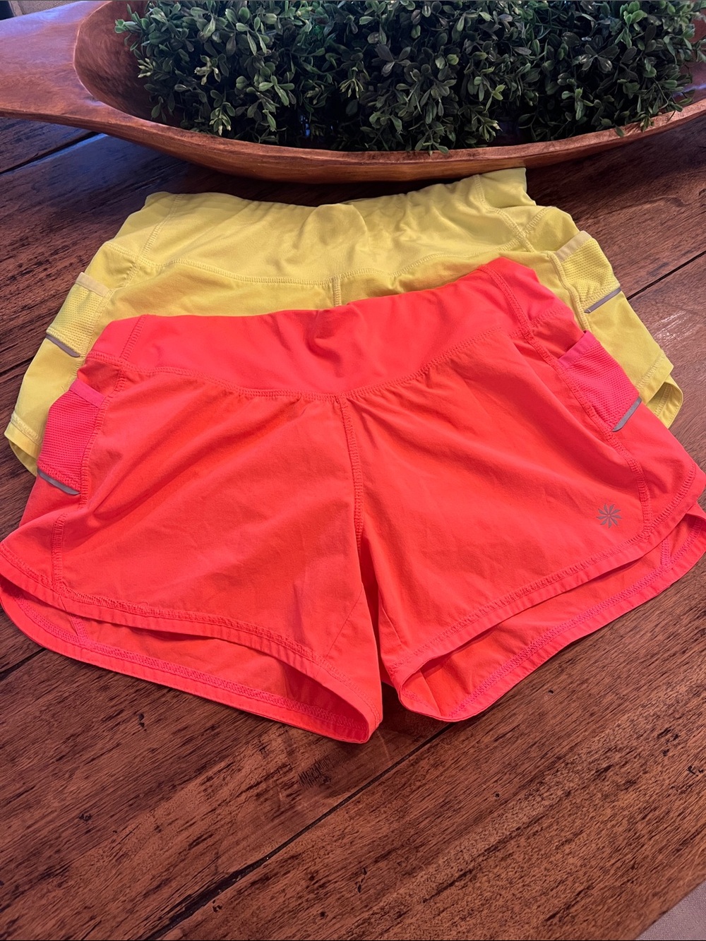 Athleta Neon Coral and Yellow Athletic Running Shorts Duo